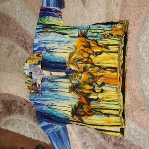 Dilemma Shirt Womens oversized Art To Wear Horse Button Front